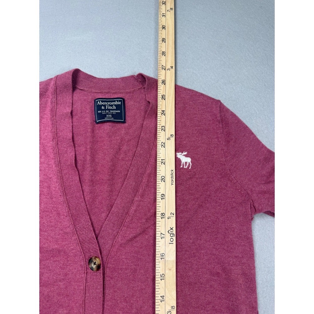 Abercrombie‎ Fitch Pink Cardigan Sweater Womens XXS Embroidered Moose Pockets - Picture 9 of 10